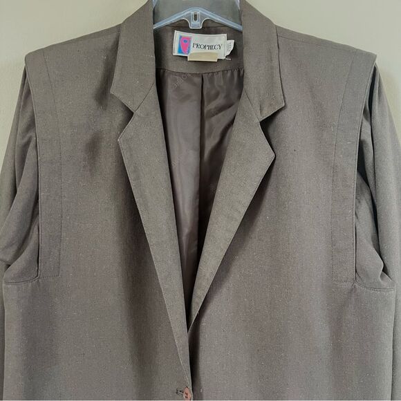 Prophecy VTG 90’s 100% Silk Mocha Mousse One Button Boxy Blazer Jacket SZ 10 - Picture 2 of 15